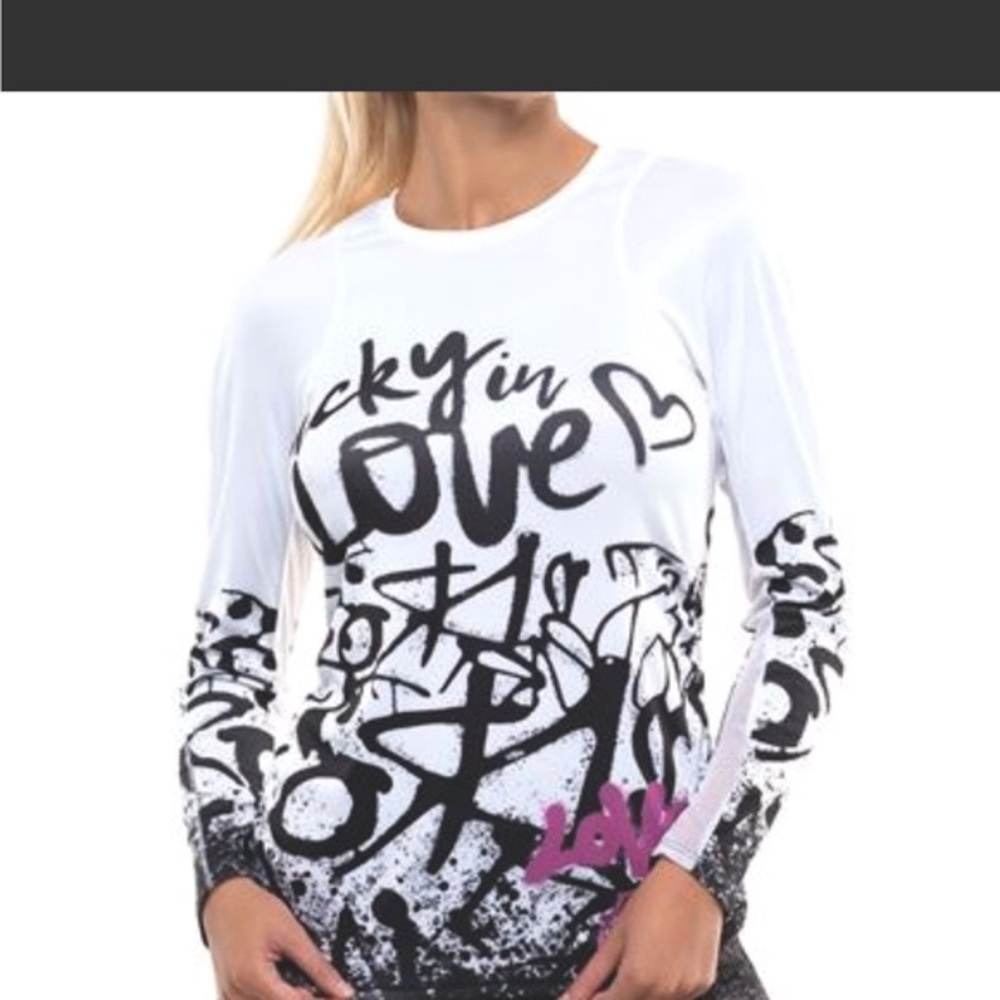 Lucky In Love Long Sleeve Tennis Top size XL In City Graffiti Collection